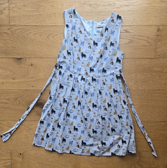 SM Wardrobe Della Cat Print Sleeveless Tie Back Dress Size XL - Picture 7 of 12